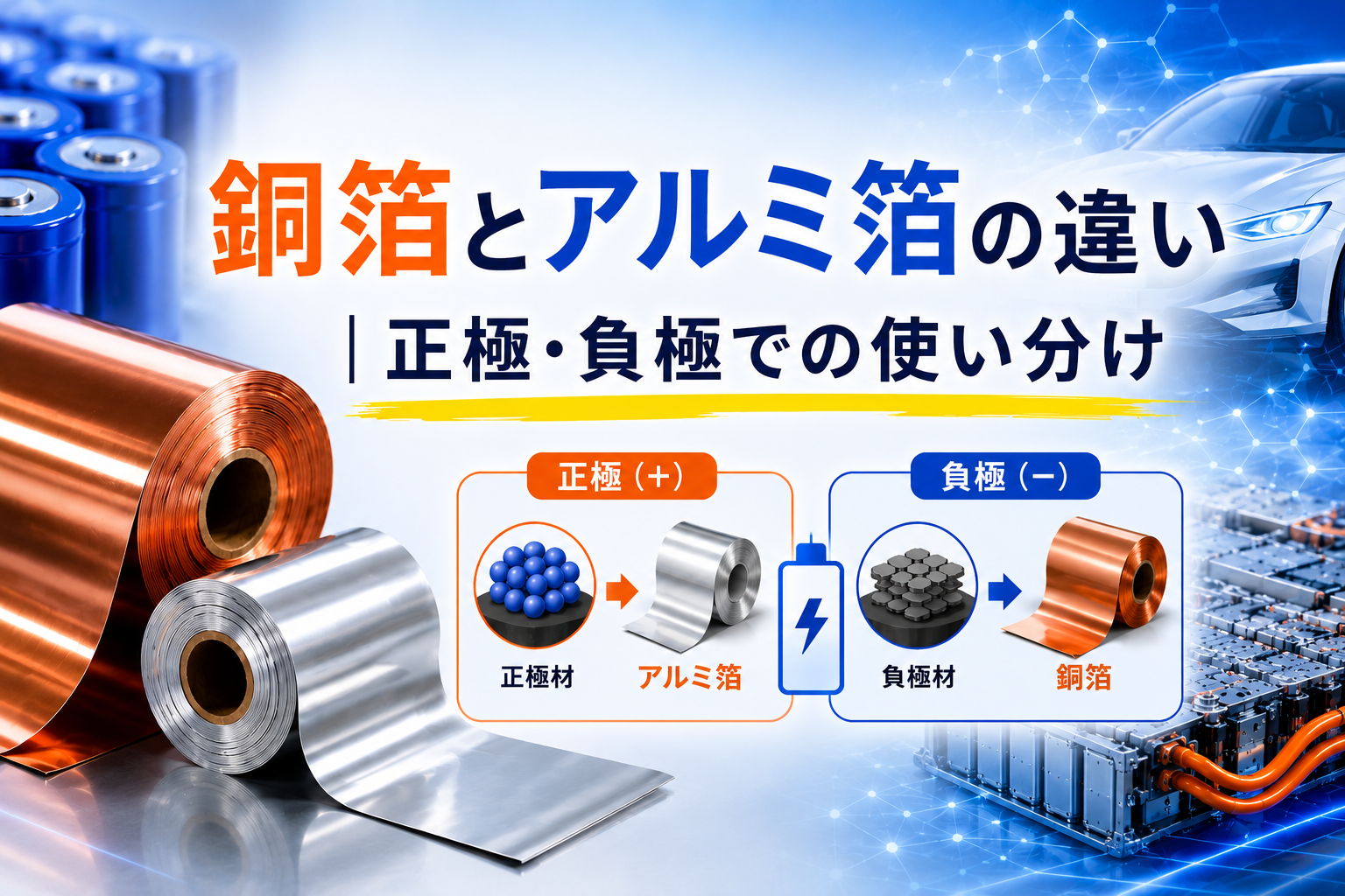 銅箔とアルミ箔の違い｜正極・負極での使い分け
