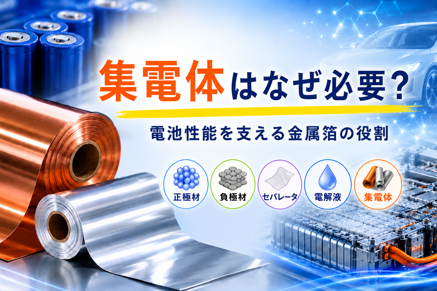 集電体はなぜ必要？電池性能を支える金属箔の役割
